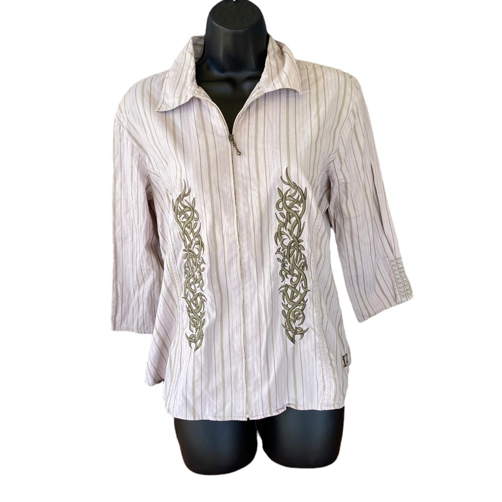 Harley Davidson women’s zip up embroidered striped shirt size large